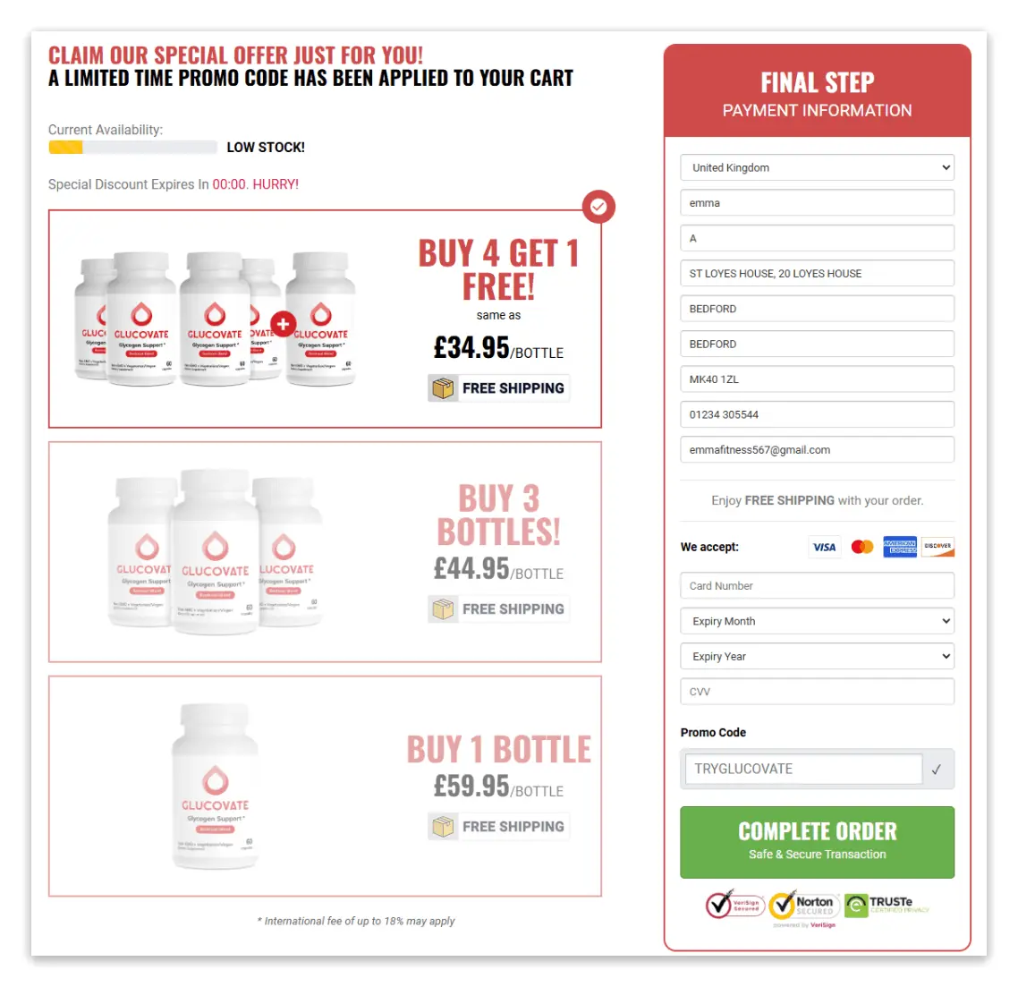 Glucovate secure checkout page